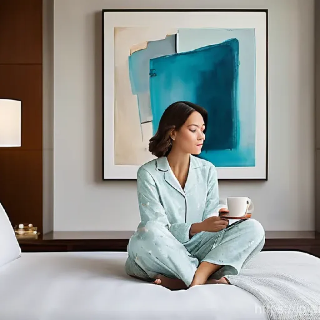 아트호텔과 갤러리 투어 패키지 - **Prompt: "An inspiring and luxurious art hotel suite. The room features high ceilings and large win...