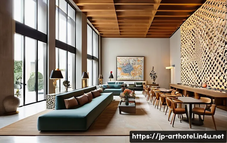 아트호텔의 독특한 건축물 - **Prompt 1: Grand Art Hotel Lobby**
    A wide shot of a magnificent art hotel lobby, designed with ...